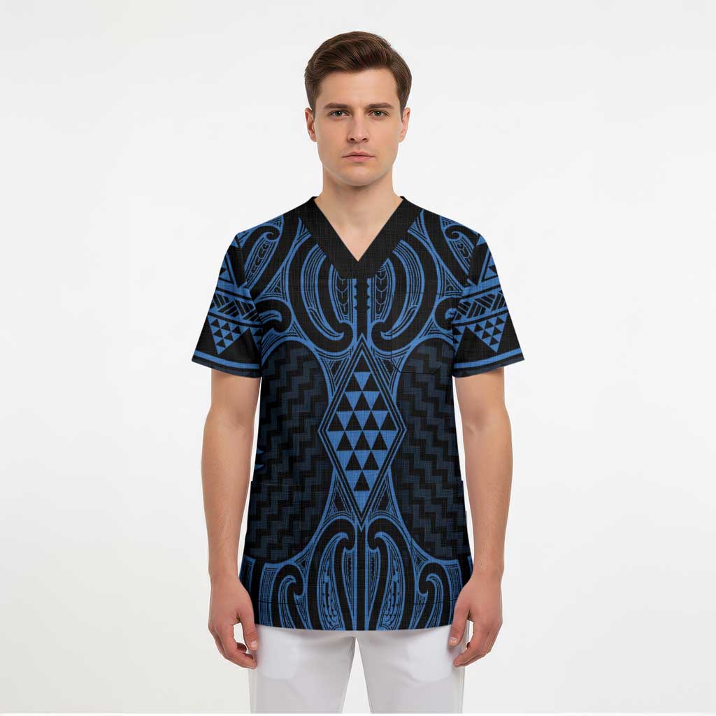 Kikorangi Maori Ta Moko Poutama Art Scrub Top - Polynesian Pride