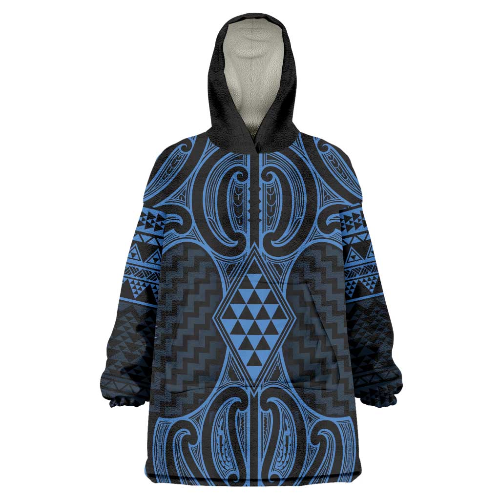 Kikorangi Maori Ta Moko Poutama Art Wearable Blanket Hoodie LT9 One Size Blue - Polynesian Pride