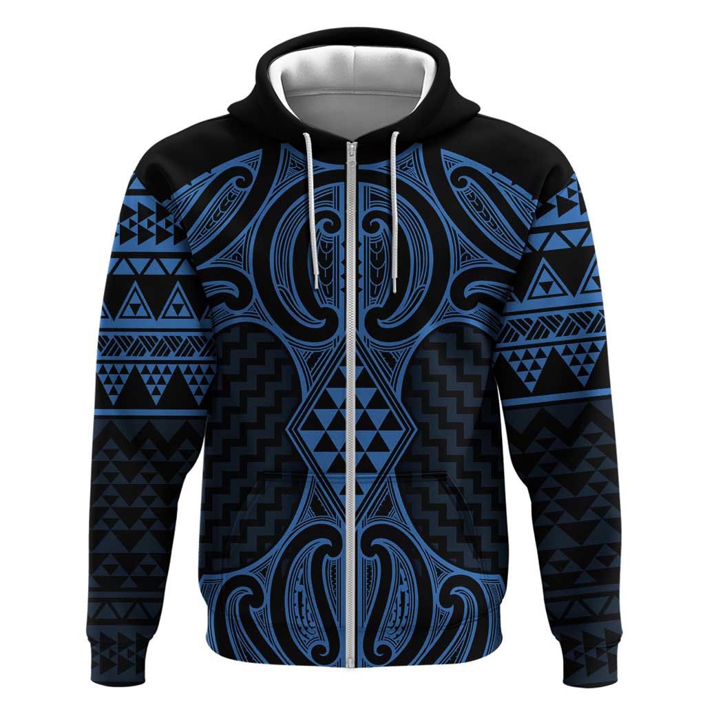 Kikorangi Maori Ta Moko Poutama Art Zip Hoodie