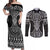 Ma Maori Ta Moko Poutama Art Couples Matching Off Shoulder Maxi Dress and Long Sleeve Button Shirt