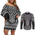 Ma Maori Ta Moko Poutama Art Couples Matching Off Shoulder Short Dress and Long Sleeve Button Shirt