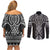 Ma Maori Ta Moko Poutama Art Couples Matching Off Shoulder Short Dress and Long Sleeve Button Shirt