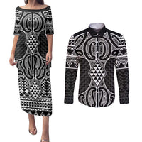 Ma Maori Ta Moko Poutama Art Couples Matching Puletasi and Long Sleeve Button Shirt LT9 White - Polynesian Pride