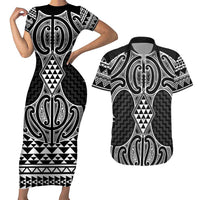 Ma Maori Ta Moko Poutama Art Couples Matching Short Sleeve Bodycon Dress and Hawaiian Shirt