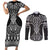 Ma Maori Ta Moko Poutama Art Couples Matching Short Sleeve Bodycon Dress and Long Sleeve Button Shirt