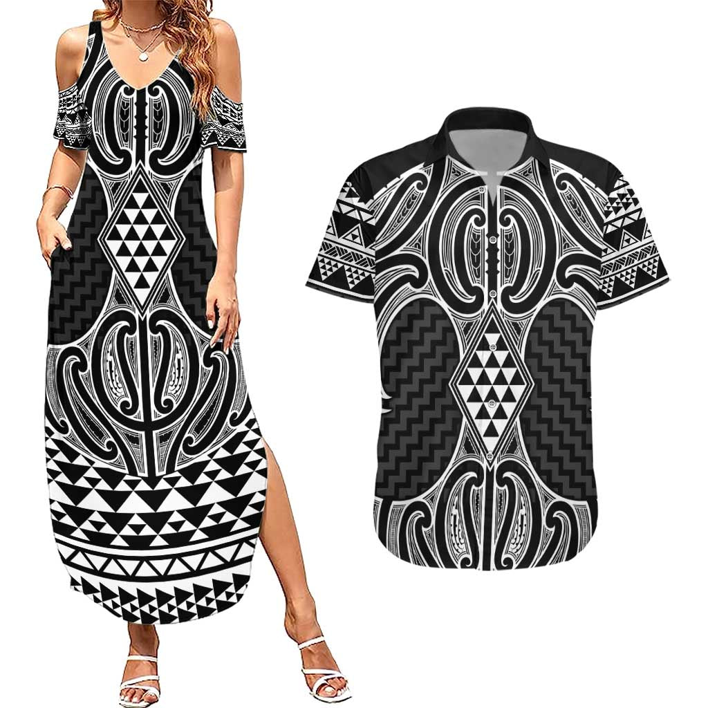 Ma Maori Ta Moko Poutama Art Couples Matching Summer Maxi Dress and Hawaiian Shirt
