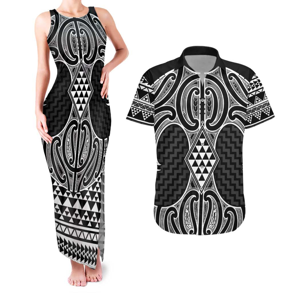 Ma Maori Ta Moko Poutama Art Couples Matching Tank Maxi Dress and Hawaiian Shirt