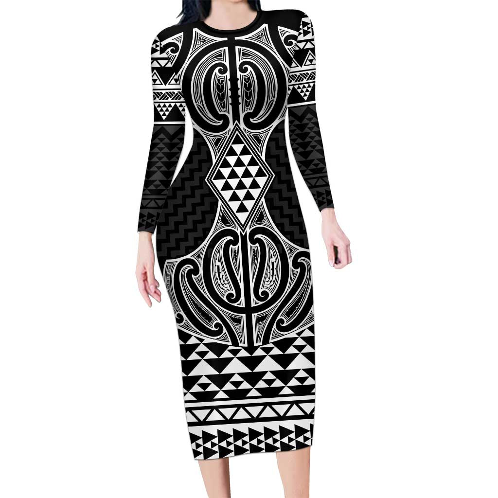 Ma Maori Ta Moko Poutama Art Family Matching Long Sleeve Bodycon Dress and Hawaiian Shirt