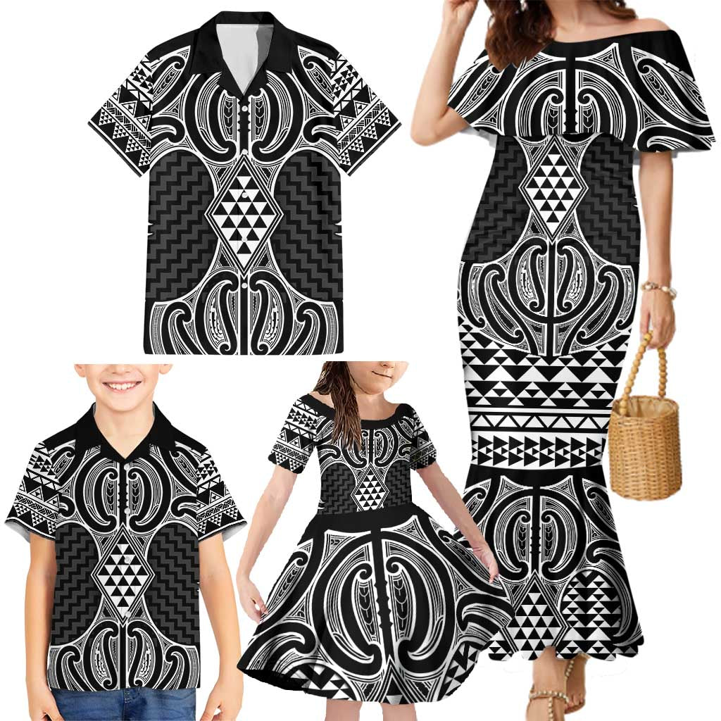 Ma Maori Ta Moko Poutama Art Family Matching Mermaid Dress and Hawaiian Shirt LT9 - Polynesian Pride