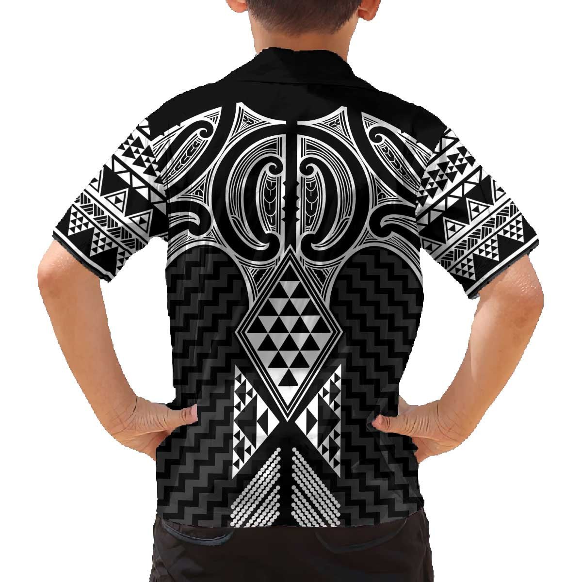 Ma Maori Ta Moko Poutama Art Family Matching Off The Shoulder Long Sleeve Dress and Hawaiian Shirt