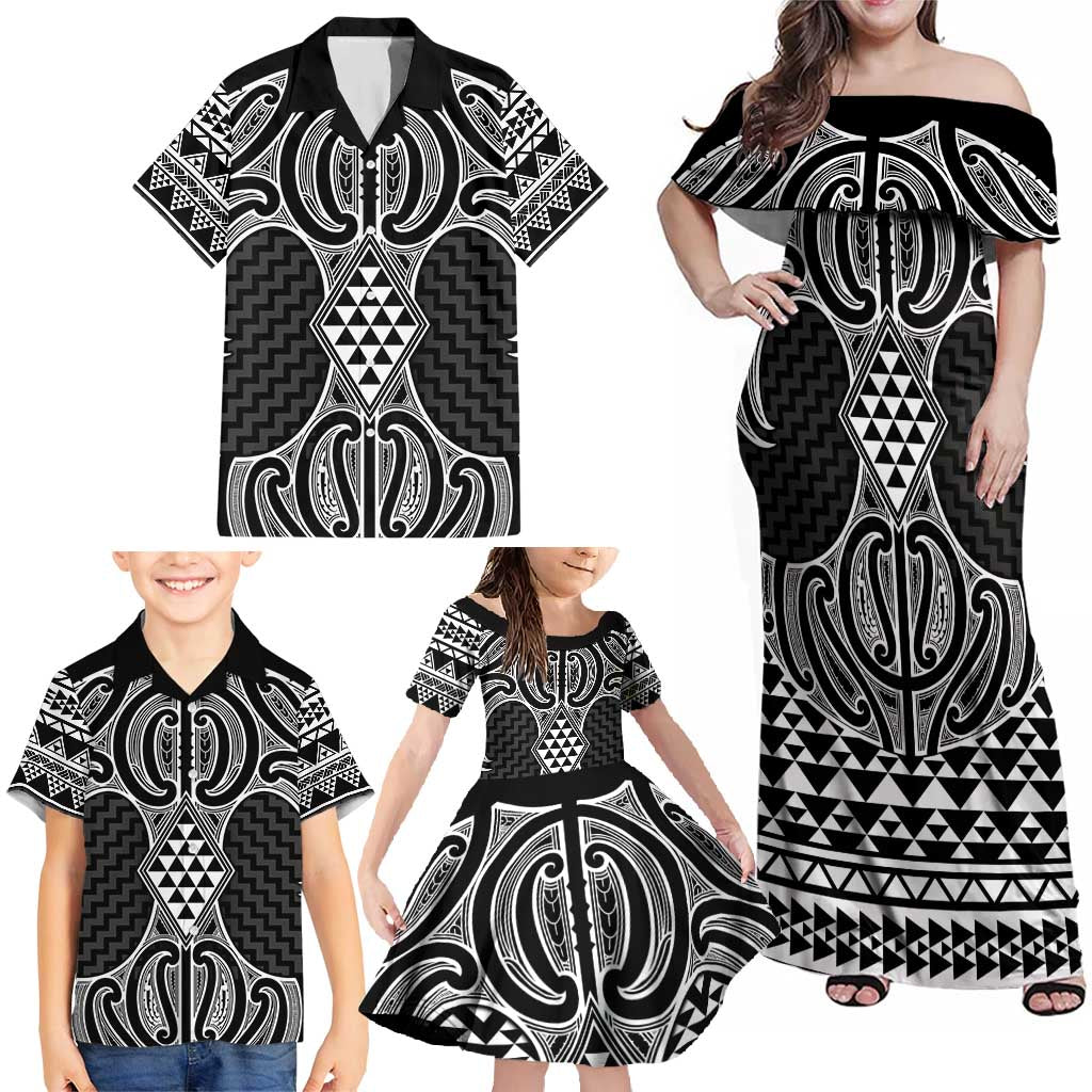 Ma Maori Ta Moko Poutama Art Family Matching Off Shoulder Maxi Dress and Hawaiian Shirt LT9 - Polynesian Pride