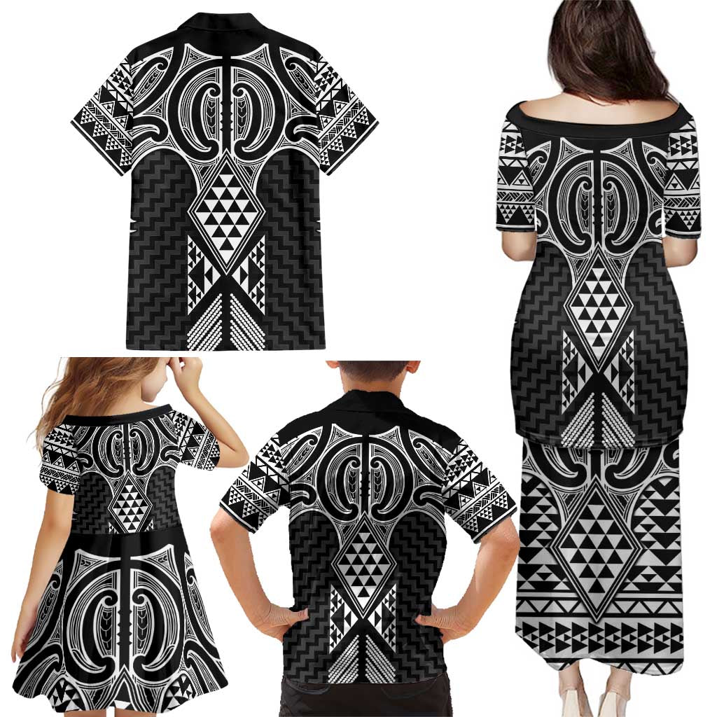 Ma Maori Ta Moko Poutama Art Family Matching Puletasi and Hawaiian Shirt