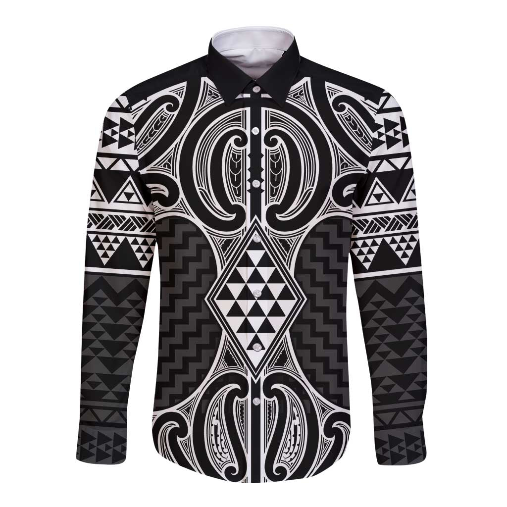 Ma Maori Ta Moko Poutama Art Long Sleeve Button Shirt LT9 Unisex White - Polynesian Pride