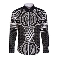 Ma Maori Ta Moko Poutama Art Long Sleeve Button Shirt LT9 Unisex White - Polynesian Pride