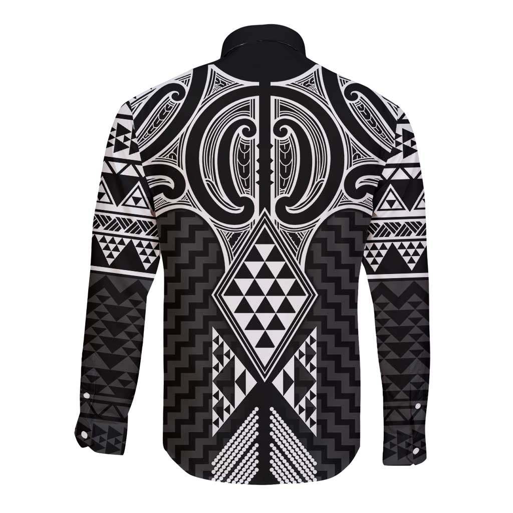 Ma Maori Ta Moko Poutama Art Long Sleeve Button Shirt LT9 - Polynesian Pride