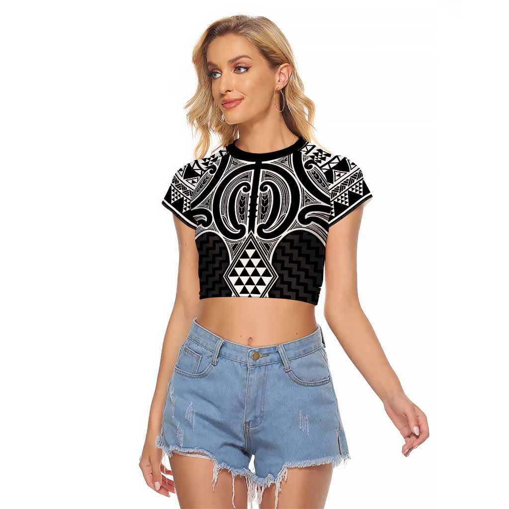 Ma Maori Ta Moko Poutama Art Raglan Cropped T Shirt