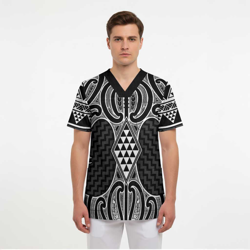 Ma Maori Ta Moko Poutama Art Scrub Top - Polynesian Pride