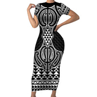 Ma Maori Ta Moko Poutama Art Short Sleeve Bodycon Dress