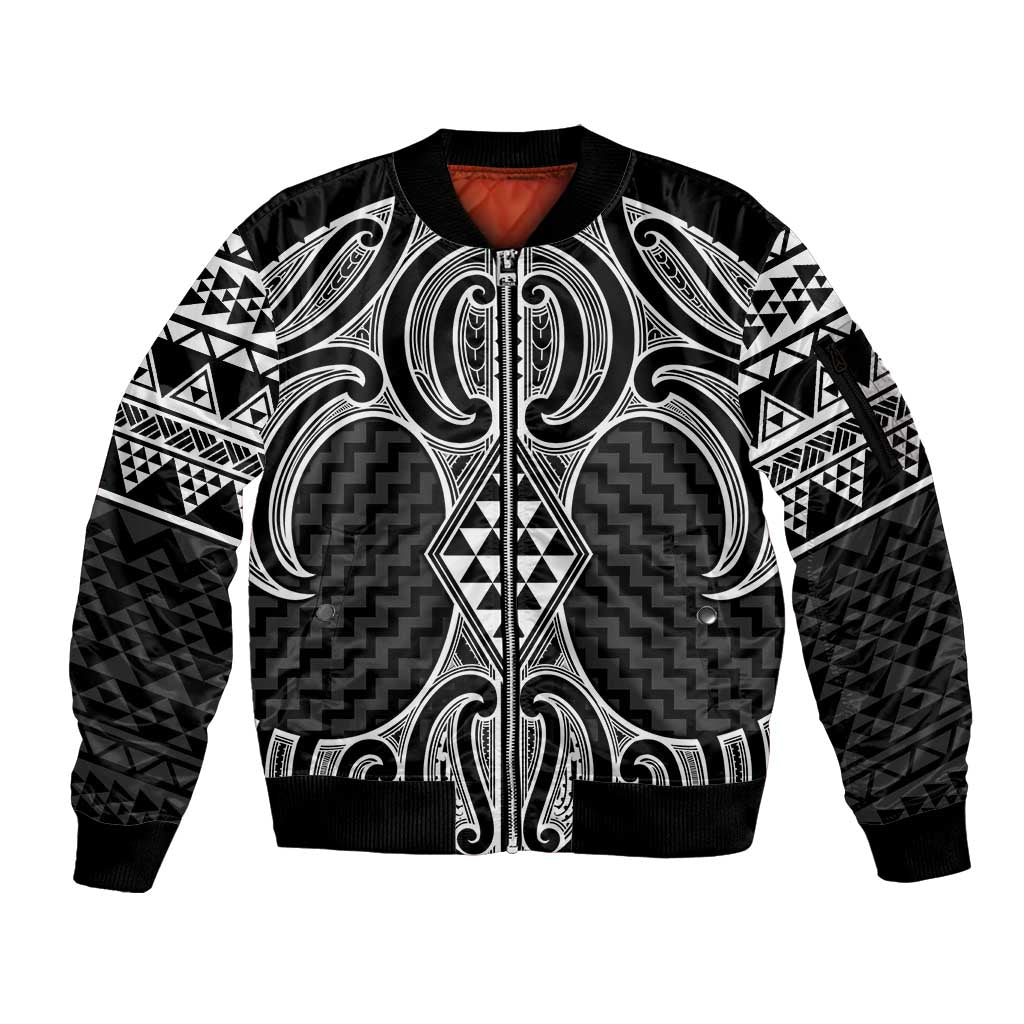 Ma Maori Ta Moko Poutama Art Sleeve Zip Bomber Jacket
