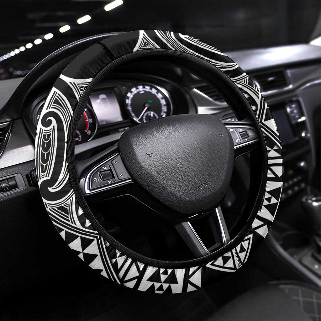 Ma Maori Ta Moko Poutama Art Steering Wheel Cover LT9 Universal Fit White - Polynesian Pride