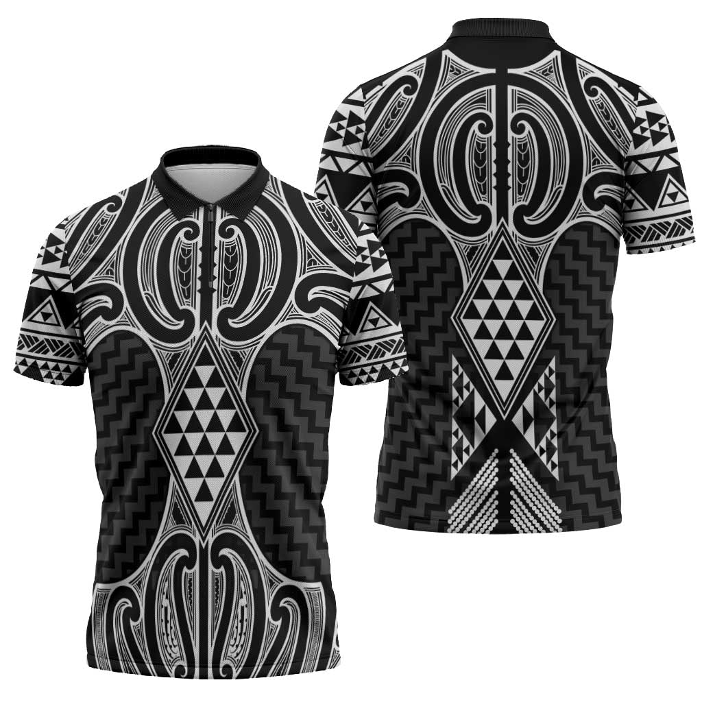 Ma Maori Ta Moko Poutama Art Zipper Polo Shirt - Polynesian Pride