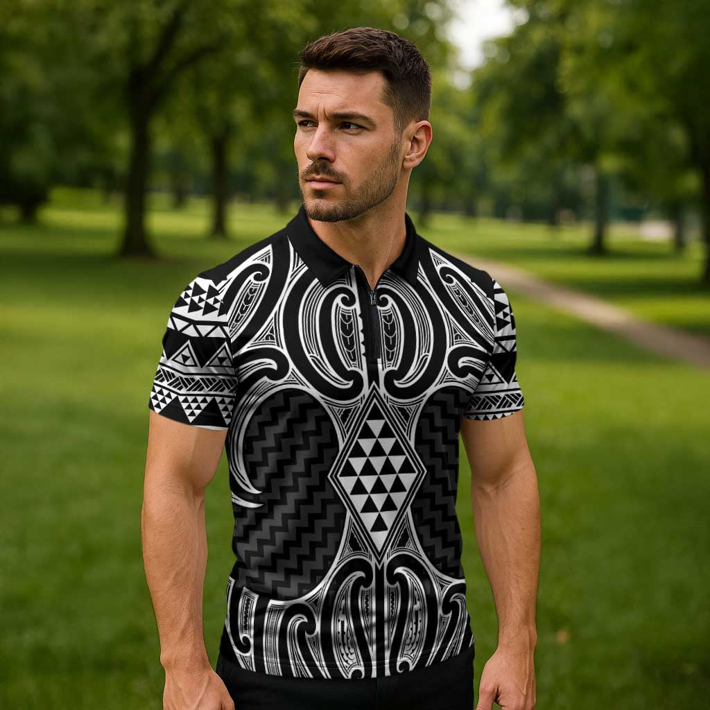 Ma Maori Ta Moko Poutama Art Zipper Polo Shirt - Polynesian Pride