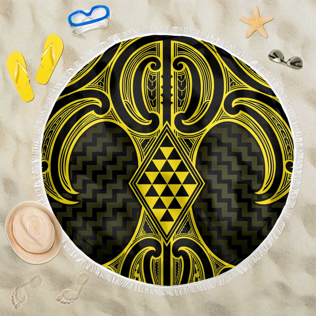 Mahi-dawg Maori Ta Moko Poutama Art Beach Blanket LT9 One Size 150cm Yellow - Polynesian Pride