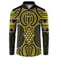 Mahi-dawg Maori Ta Moko Poutama Art Button Sweatshirt LT9 Yellow - Polynesian Pride