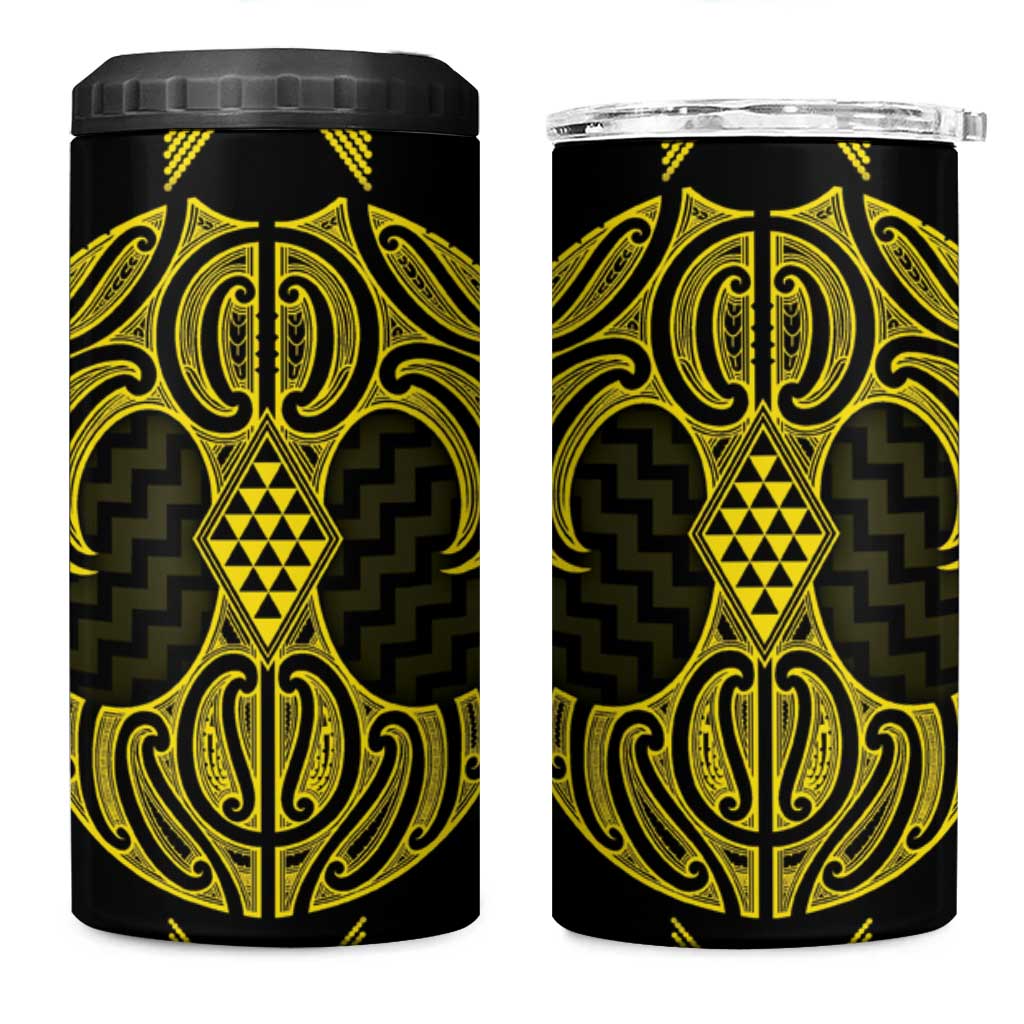 Mahi-dawg Maori Ta Moko Poutama Art 4 in 1 Can Cooler Tumbler LT9 One Size: 16 oz Yellow - Polynesian Pride