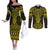 Mahi-dawg Maori Ta Moko Poutama Art Couples Matching Off The Shoulder Long Sleeve Dress and Long Sleeve Button Shirt