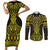 Mahi-dawg Maori Ta Moko Poutama Art Couples Matching Short Sleeve Bodycon Dress and Long Sleeve Button Shirt