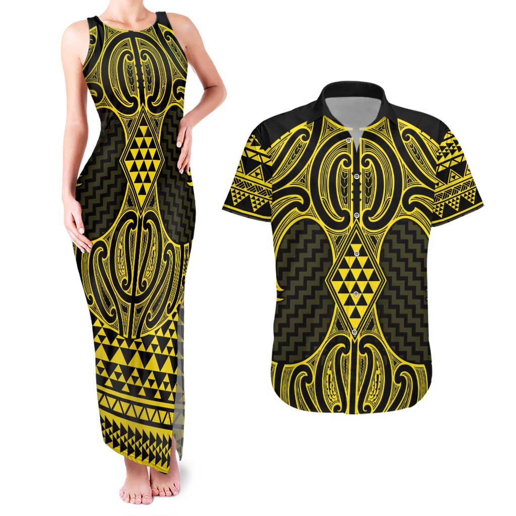 Mahi-dawg Maori Ta Moko Poutama Art Couples Matching Tank Maxi Dress and Hawaiian Shirt