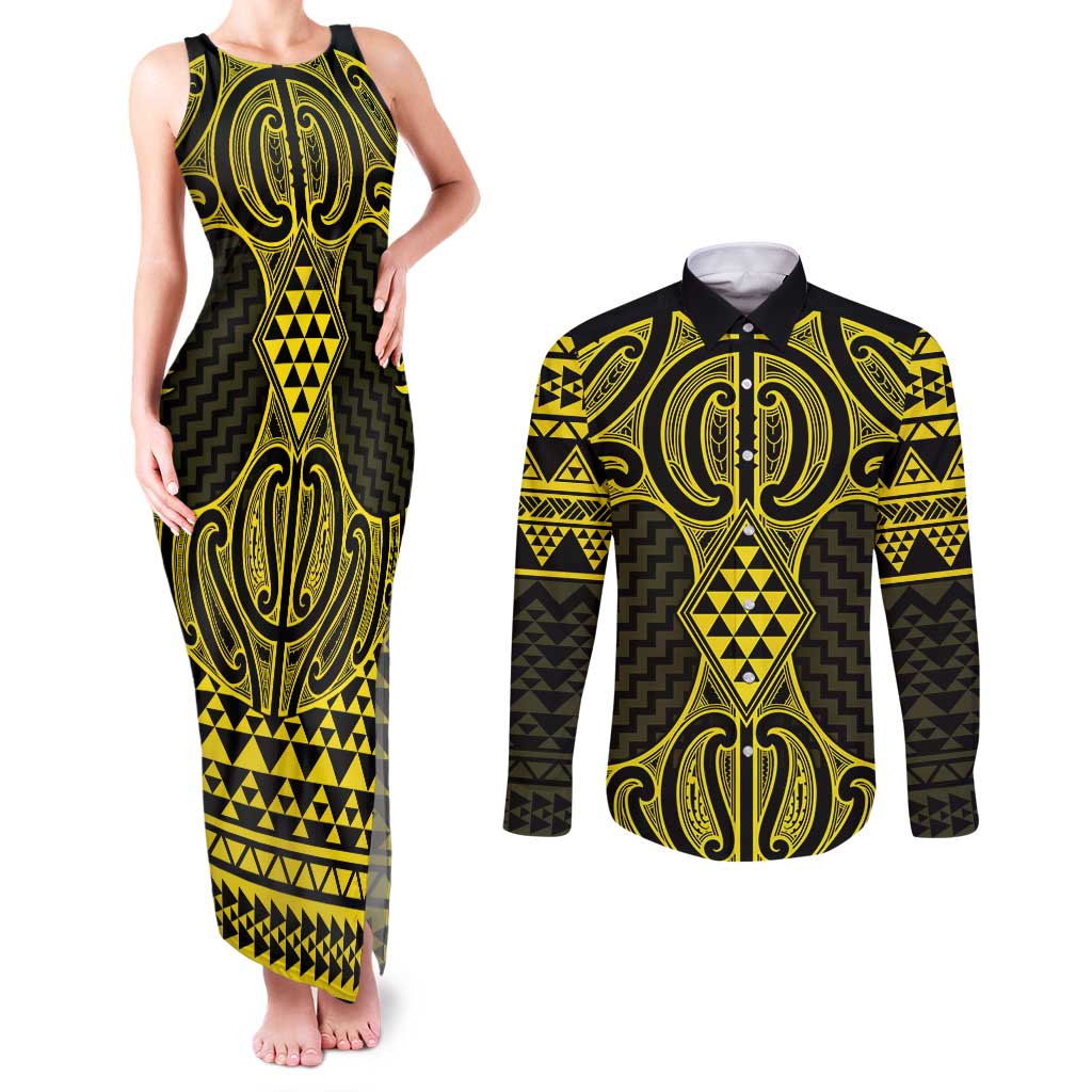 Mahi-dawg Maori Ta Moko Poutama Art Couples Matching Tank Maxi Dress and Long Sleeve Button Shirt