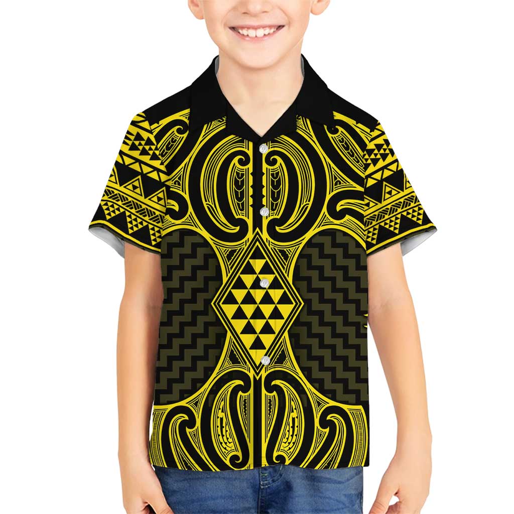 Mahi-dawg Maori Ta Moko Poutama Art Family Matching Off Shoulder Maxi Dress and Hawaiian Shirt