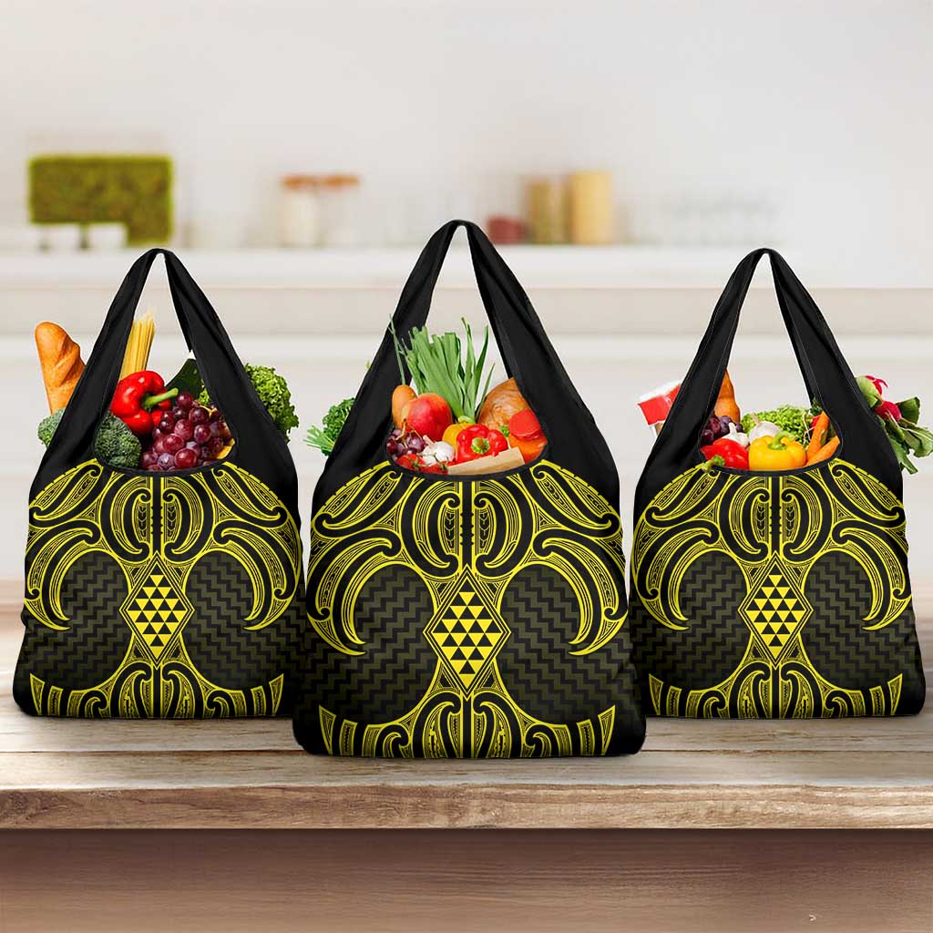 Mahi-dawg Maori Ta Moko Poutama Art Grocery Bag LT9 3-pack One Size Yellow - Polynesian Pride
