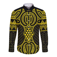 Mahi-dawg Maori Ta Moko Poutama Art Long Sleeve Button Shirt LT9 Unisex Yellow - Polynesian Pride