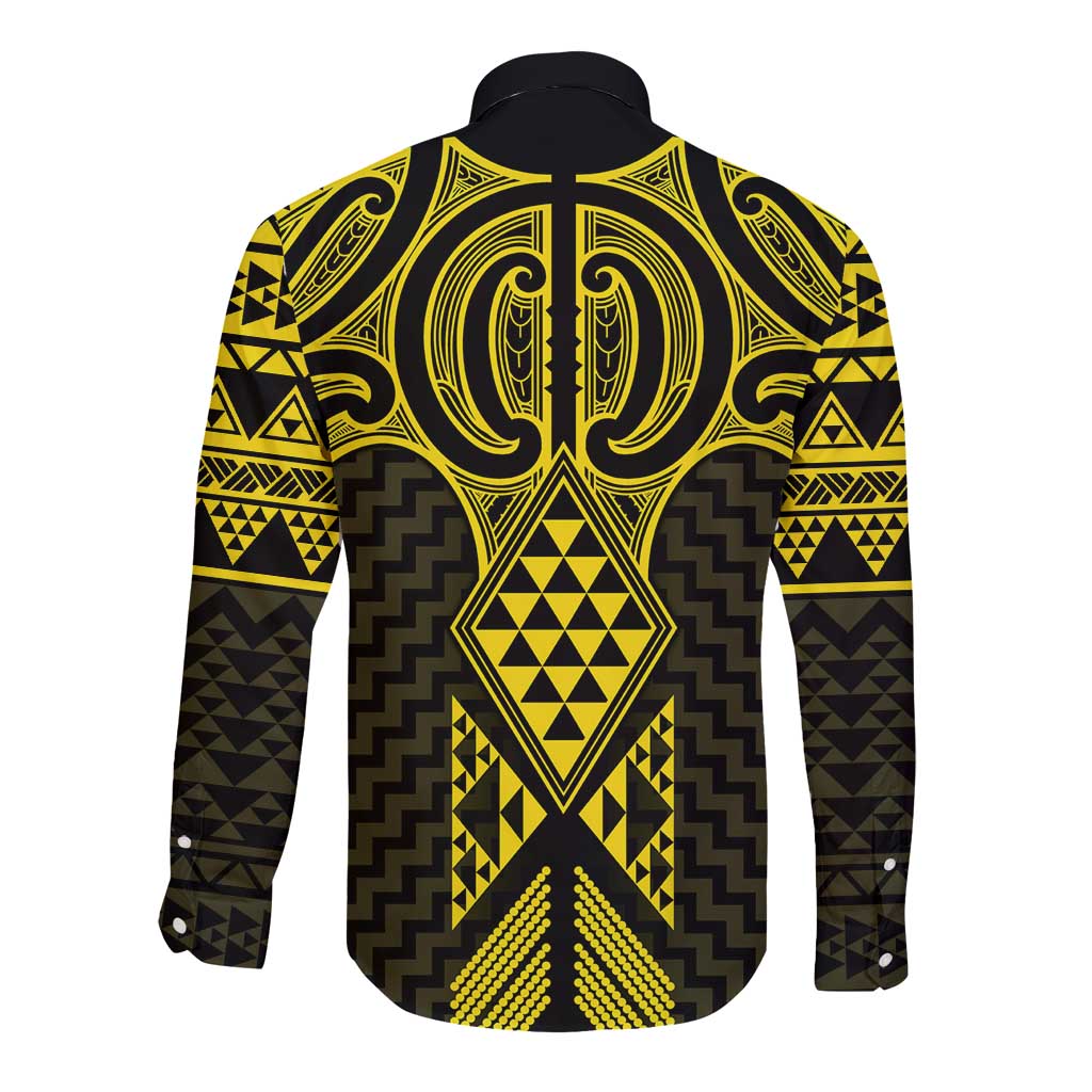 Mahi-dawg Maori Ta Moko Poutama Art Long Sleeve Button Shirt LT9 - Polynesian Pride