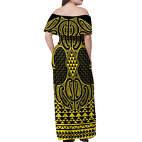 Mahi-dawg Maori Ta Moko Poutama Art Off Shoulder Maxi Dress