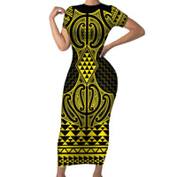 Mahi-dawg Maori Ta Moko Poutama Art Short Sleeve Bodycon Dress