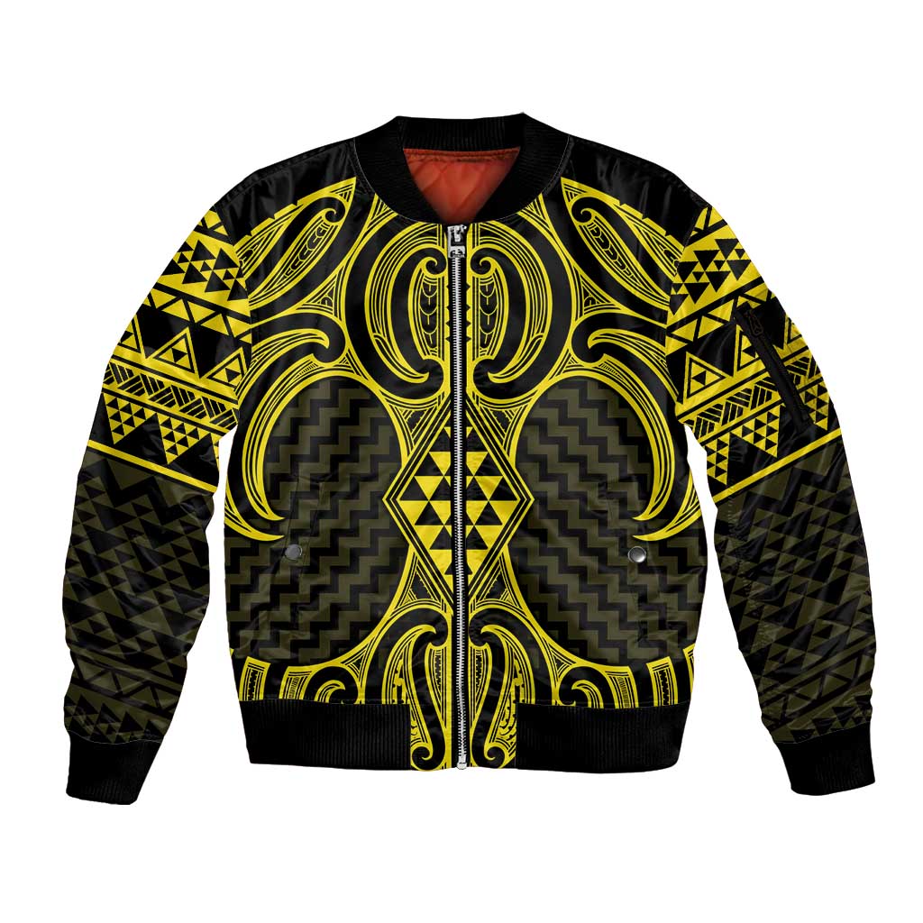 Mahi-dawg Maori Ta Moko Poutama Art Sleeve Zip Bomber Jacket
