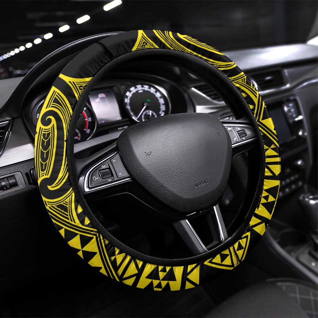 Mahi-dawg Maori Ta Moko Poutama Art Steering Wheel Cover LT9 Universal Fit Yellow - Polynesian Pride