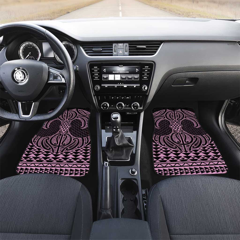 Mawhero Maori Ta Moko Poutama Art Car Mats LT9 Set 2pcs - Front Pink - Polynesian Pride