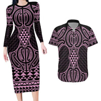 Mawhero Maori Ta Moko Poutama Art Couples Matching Long Sleeve Bodycon Dress and Hawaiian Shirt