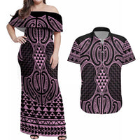 Mawhero Maori Ta Moko Poutama Art Couples Matching Off Shoulder Maxi Dress and Hawaiian Shirt