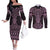 Mawhero Maori Ta Moko Poutama Art Couples Matching Off The Shoulder Long Sleeve Dress and Long Sleeve Button Shirt