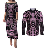 Mawhero Maori Ta Moko Poutama Art Couples Matching Puletasi and Long Sleeve Button Shirt LT9 Pink - Polynesian Pride