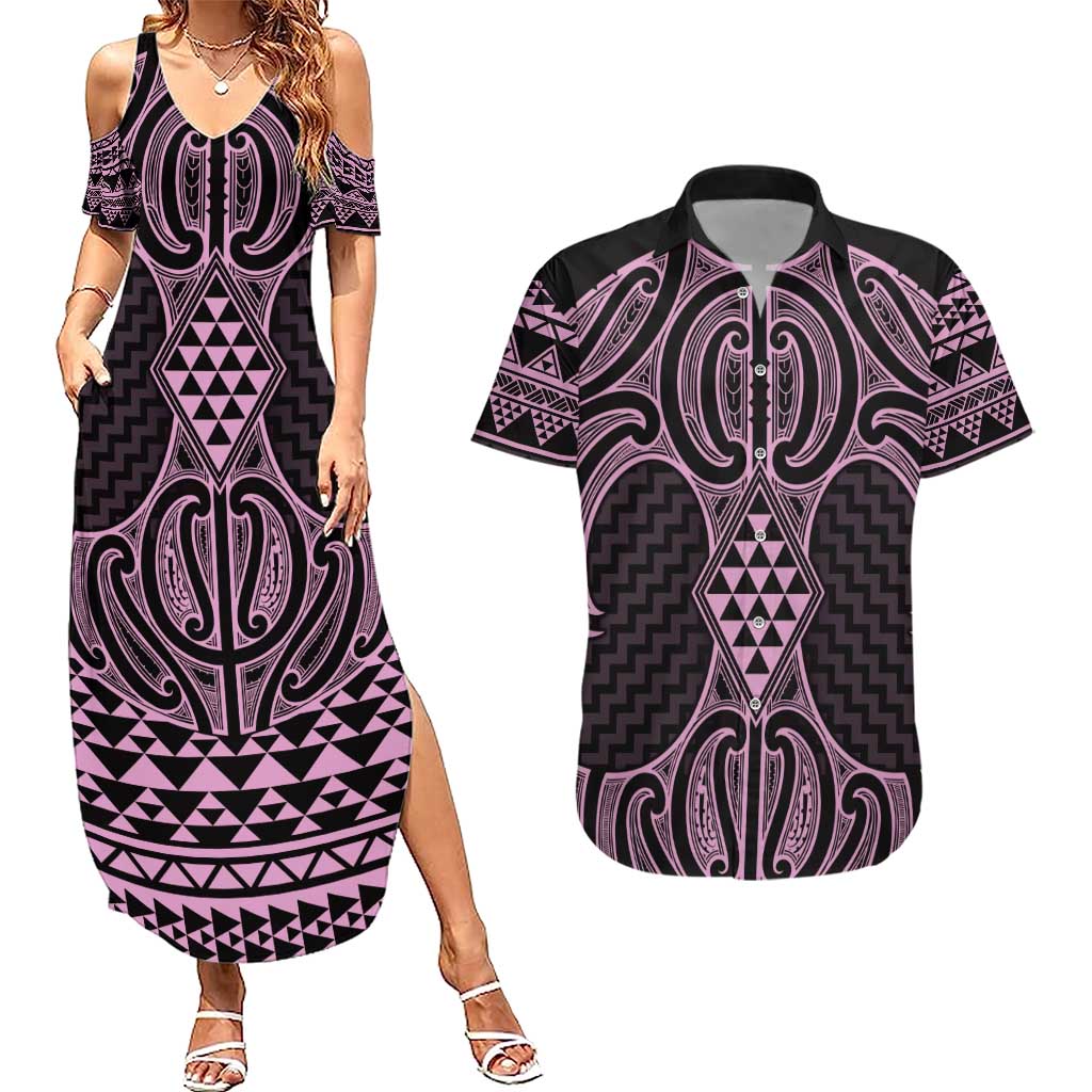 Mawhero Maori Ta Moko Poutama Art Couples Matching Summer Maxi Dress and Hawaiian Shirt