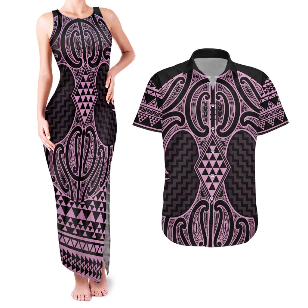 Mawhero Maori Ta Moko Poutama Art Couples Matching Tank Maxi Dress and Hawaiian Shirt