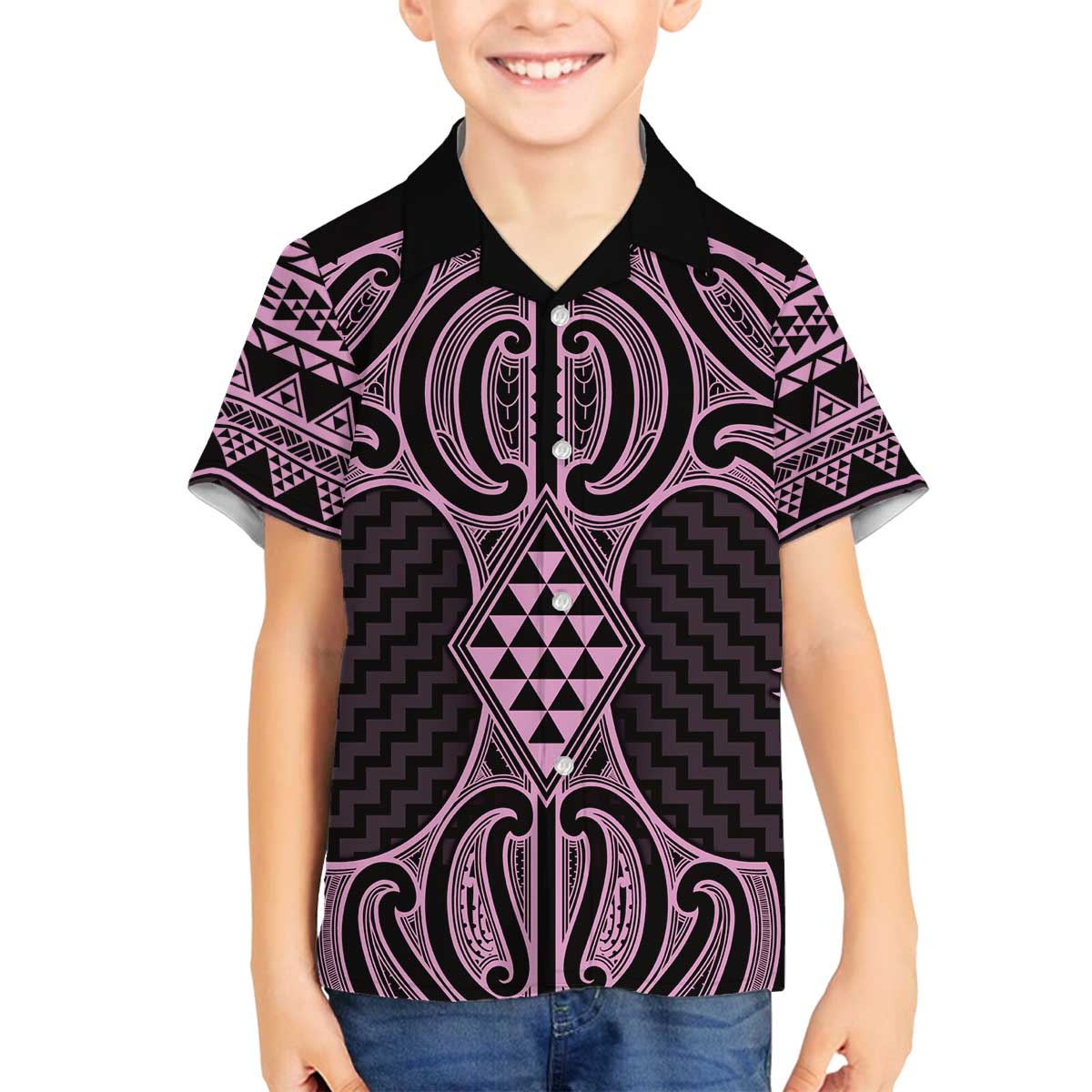 Mawhero Maori Ta Moko Poutama Art Family Matching Off The Shoulder Long Sleeve Dress and Hawaiian Shirt