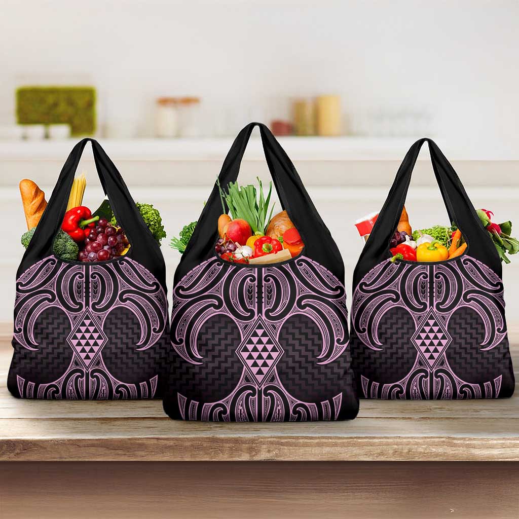 Mawhero Maori Ta Moko Poutama Art Grocery Bag LT9 3-pack One Size Pink - Polynesian Pride